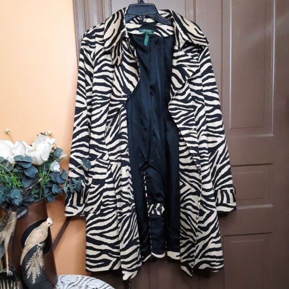 Ralph Lauren Women's size 3X Zebra Print Trench Coat - Picture 11 of 12